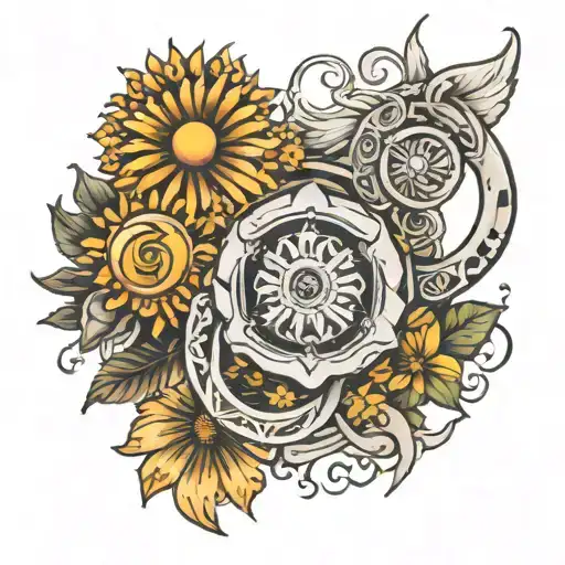 daisy with infinity and chaos symbols tattoo design idea