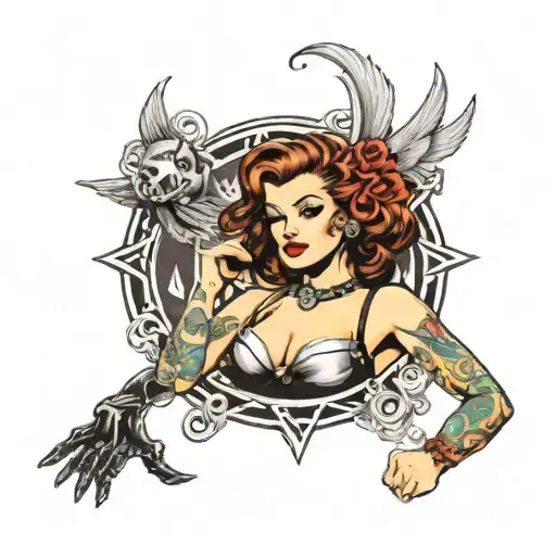 rocker chick pinup girl tattoo design idea