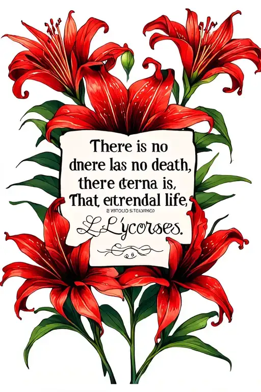 The Phrase “There is no death, there is eternal life”, That Surrounds Lycoroses (Blood Spider Lilies) tattoo design idea