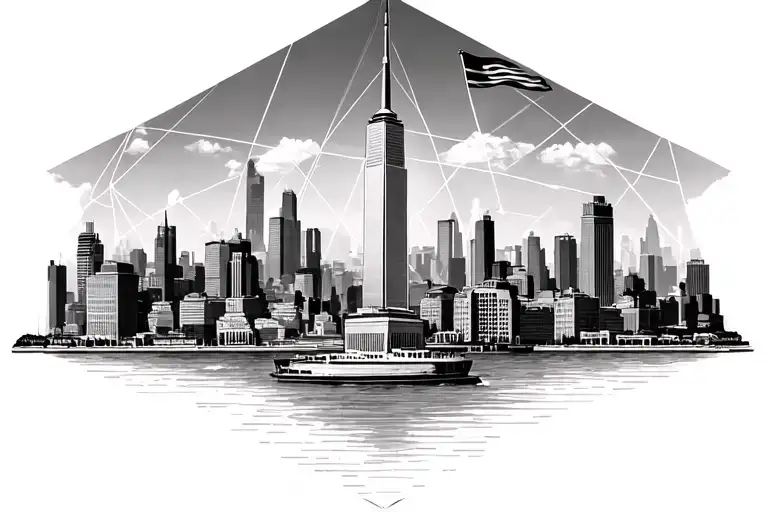 Sears tower and Navy Pier, Chicago Flag, Interconnecting geometric shapes symbolizing restoring function tattoo design idea