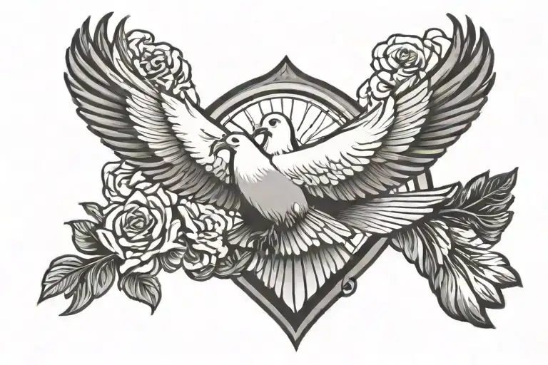church glass with dove and praying hands tattoo design idea