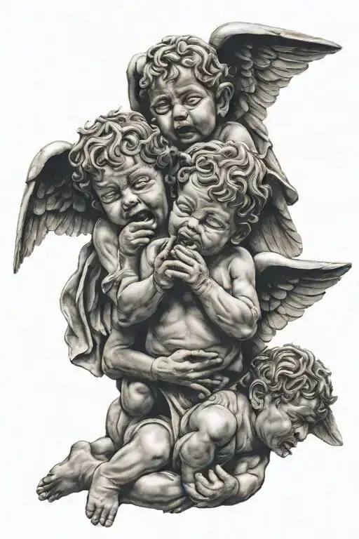 three baby angels see no evil speak no evil hear no wvil tattoo design idea