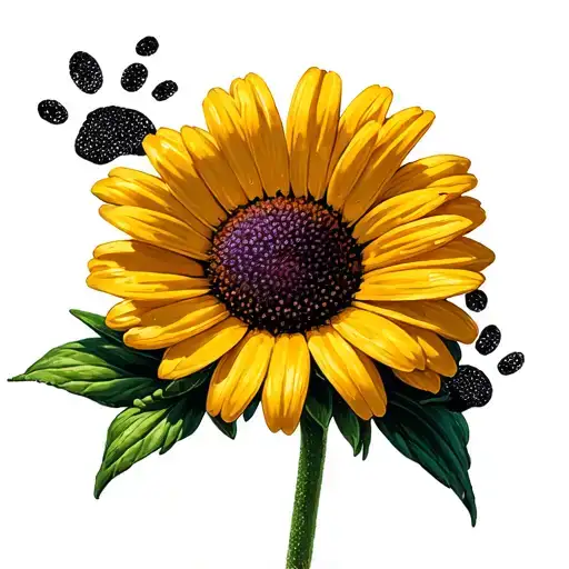 Daisy flowers with dog paw prints tattoo design idea