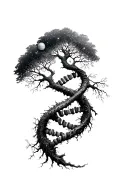 tree of life intertwined representing DNA double helix and universe  tattoo design idea