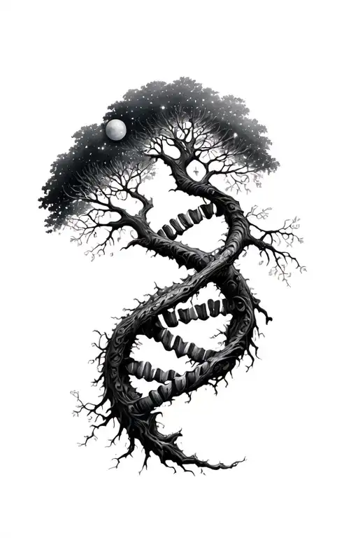 tree of life intertwined representing DNA double helix and universe  tattoo design idea