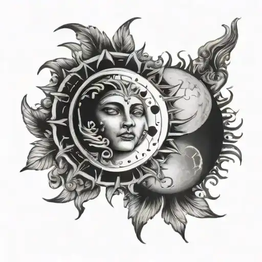 Sun And Moon phases tattoo design idea