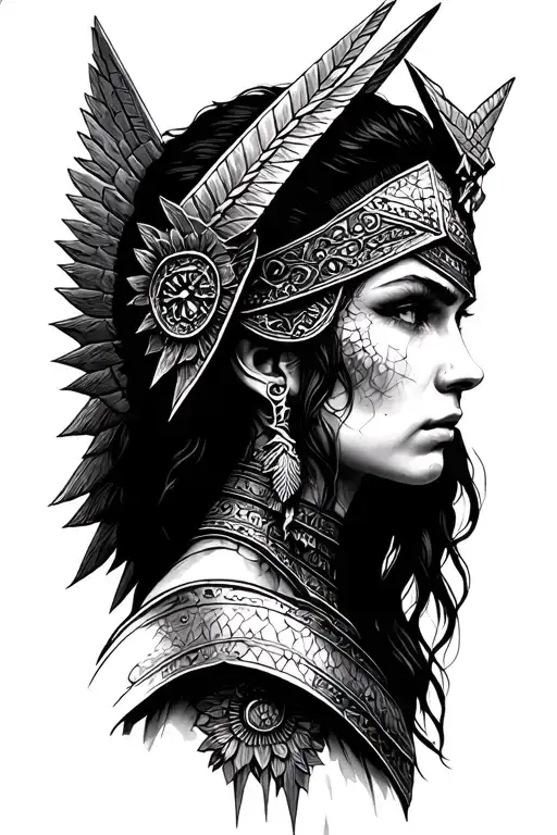 valkyrie warrior woman tattoo design idea