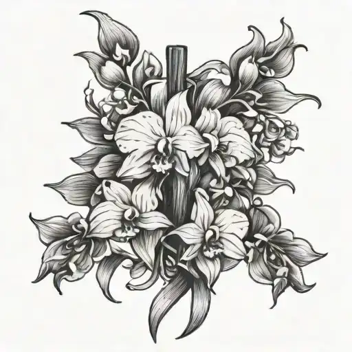 broomstick with orchids intertwined tattoo design idea