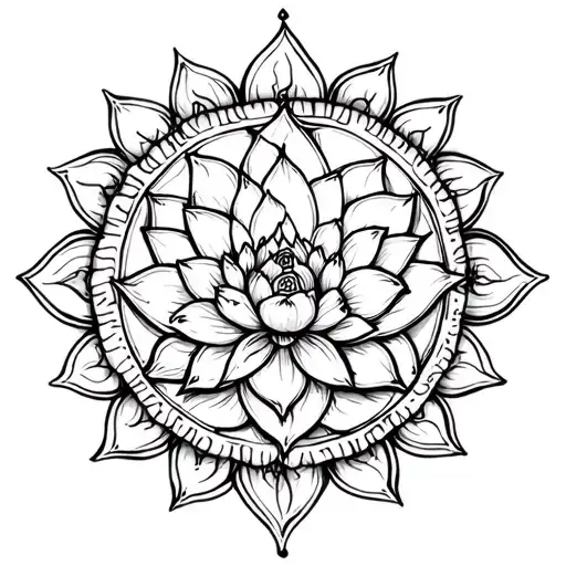 Lotus flower in connection with 7 main chakras integrates the 4 elements, 3 points, triangle for body, mind and soul tattoo design idea