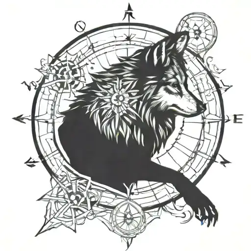 wolf compass moon goal tattoo design idea