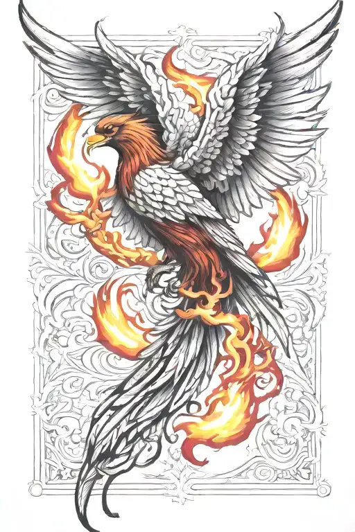 Phoenix back tattoo with flames as wings and color  tattoo design idea