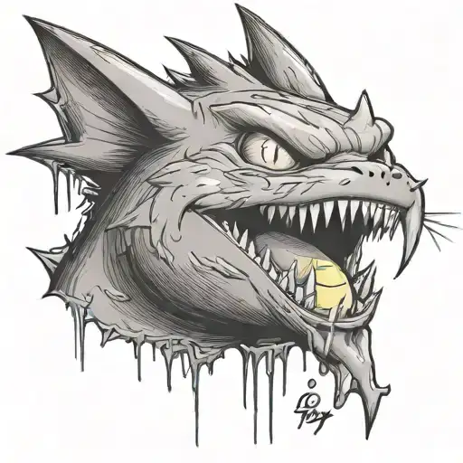 pokemon Gengar eating Pikachu snorting a line tattoo design idea