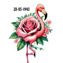 "20-05-1943" pink flamingo rose surrounded tattoo design idea