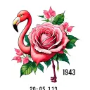 "20-05-1943" pink flamingo rose surrounded tattoo design idea