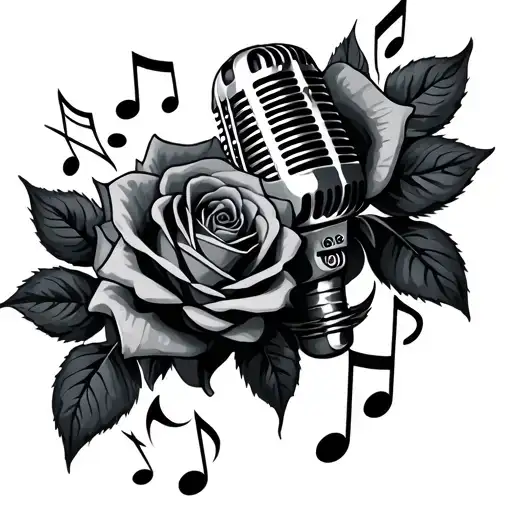 music notes microphone roses tattoo design idea