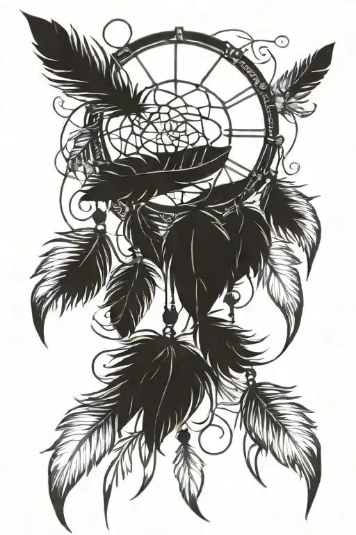 dreamcatcher with feathers hanging tattoo design idea