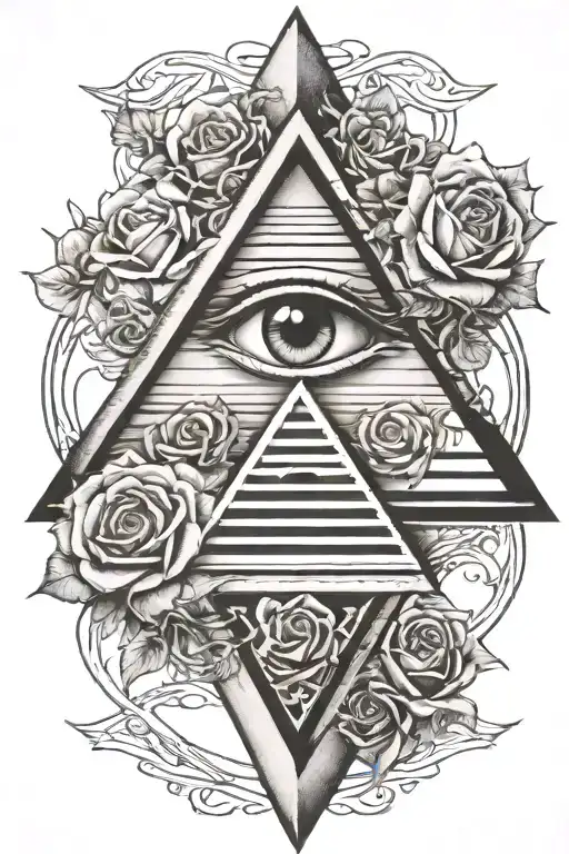 pyramid with eye roses intertwined tattoo design idea