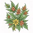 cannabis buds and leaves  tattoo design idea