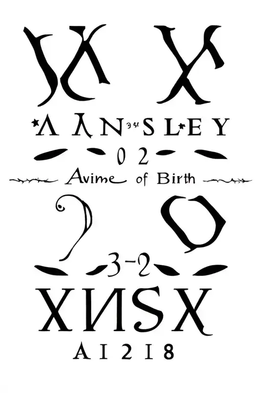 Name Ainsley date of birth 03 03 2018 in roman numerals tattoo design idea