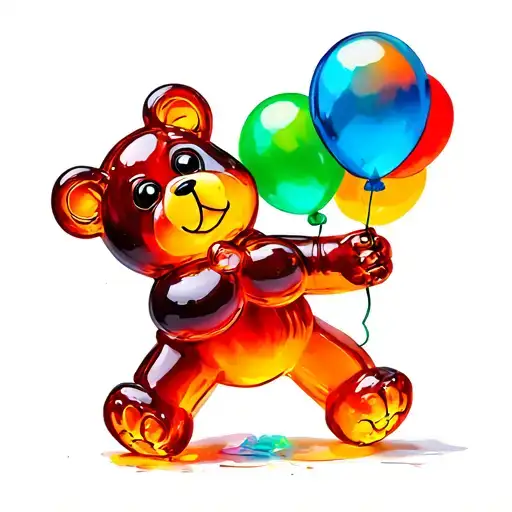 new school gummy bear holding a balloon animal on a string tattoo design idea