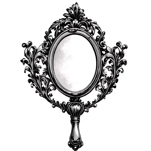1. Ornate Hand Mirror • Shape: Oval • Style: Antique/Classic with Ornaments • Handle: Ornate and Detailed 2. Inside the  tattoo design idea