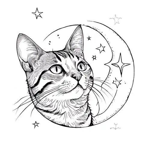 Subtle cat, jonquil, moon and star  tattoo design idea