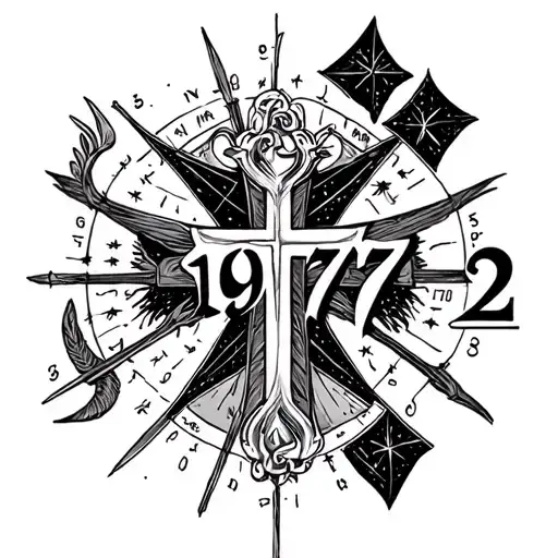 "1972" Libra, Gemini, Sagittarius comstellation with catholic cross tattoo design idea