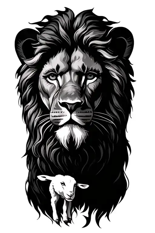 Lion with face of jesus and lamb lion cross tattoo design idea