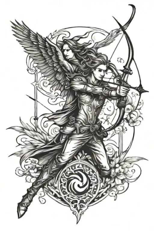 phoenix and Sagittarius archer shooting tattoo design idea