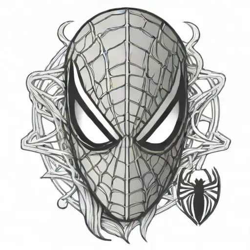 spiderman mask lenses interconnecting like a triquetra in the style of wood carving tattoo design idea