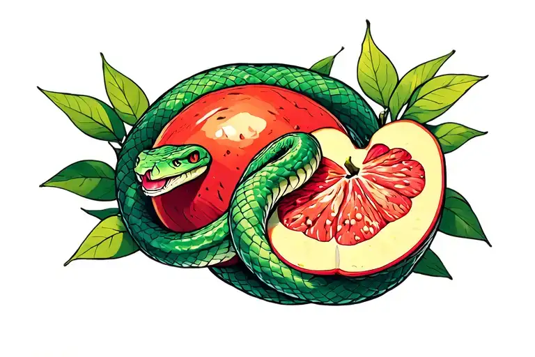 forbidden fruit with snake wrapped tattoo design idea