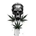 composition,robot skull with gas mask,marijuana leaves in the background,dripping blood tattoo design idea