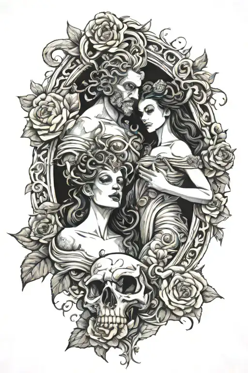 Hades and Persephone in the underworld tattoo design idea
