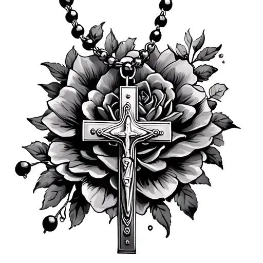 Rosary with cross necklace tattoo design idea