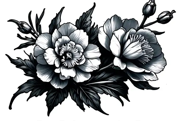 narcissus larkspur carnation intertwined tattoo design idea