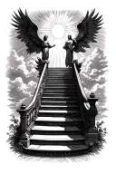 stairway to heaven walking up stairs angels sun rays clouds heaven gate at the top of the stairs  tattoo design idea