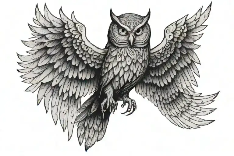 owl, egyptian god, wings spread, skull tattoo design idea