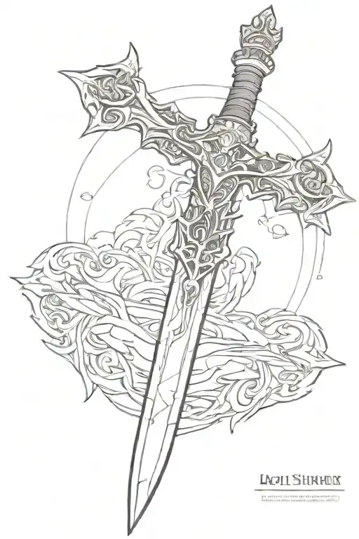  holy sword embedded in skin alive tattoo design idea