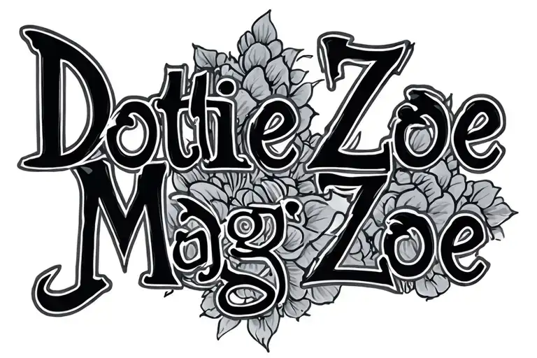 "Dottie, Maggie, Zoe" scroll tattoo design idea