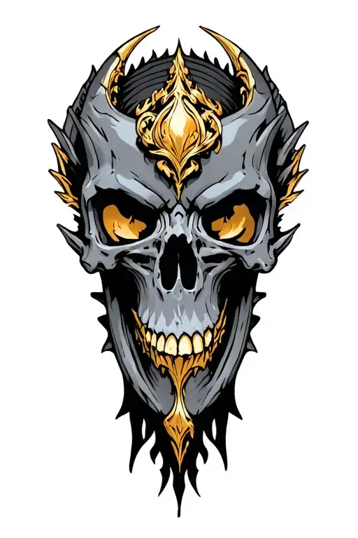 dragen with gold and skulls surrounded tattoo design idea