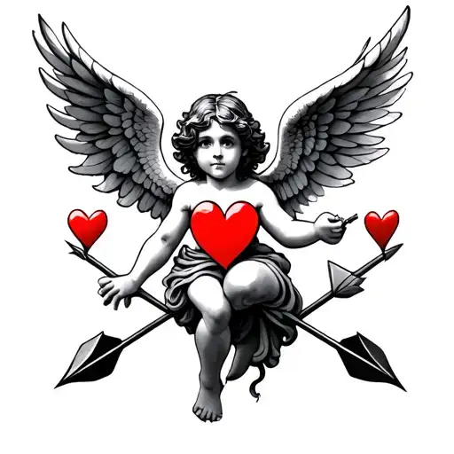 cupid with heart arrows crossing tattoo design idea