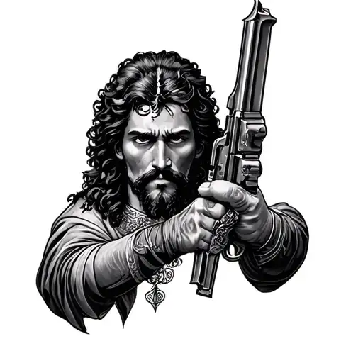 Saint judas tadeo holding a maverick 88 shotgun tattoo design idea
