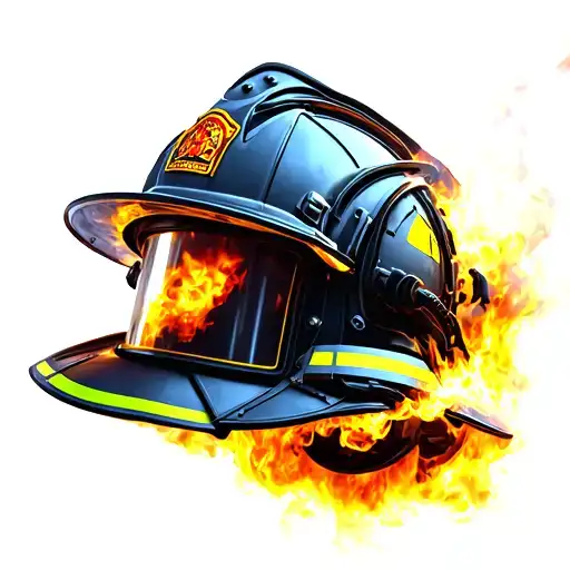 firefighting helmet engulfed tattoo design idea