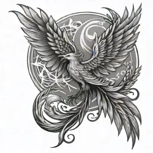 Phoenix with nine tailed fox and moon tattoo design idea