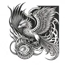Phoenix with nine tailed fox and moon tattoo design idea