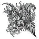Phoenix with nine tailed fox and moon tattoo design idea