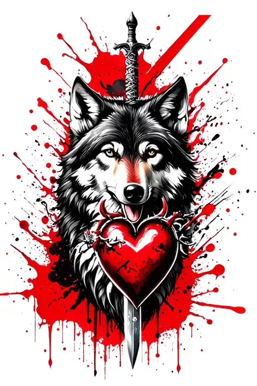 The wolf fell in love with the devil's return and the sword falls into the wolf's heart tattoo design idea