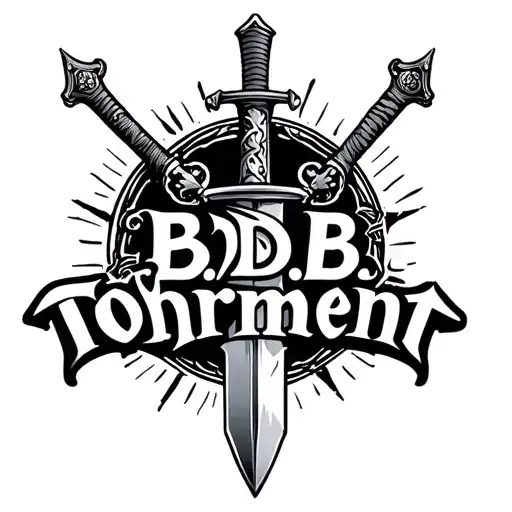 "B.D.B.   Tohrment" "B.D.B.   Tohrment" dagger surrounded tattoo design idea