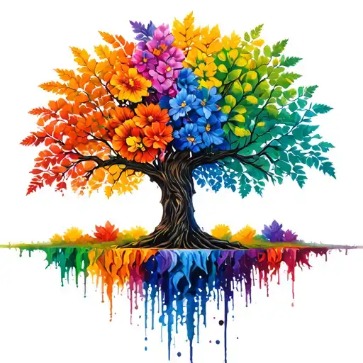 a family tree with flowers and branches with different colored leaves  tattoo design idea