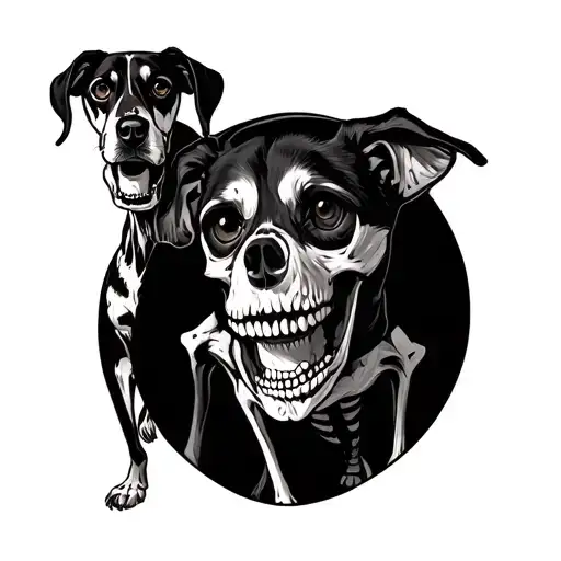skeleton and dog  tattoo design idea